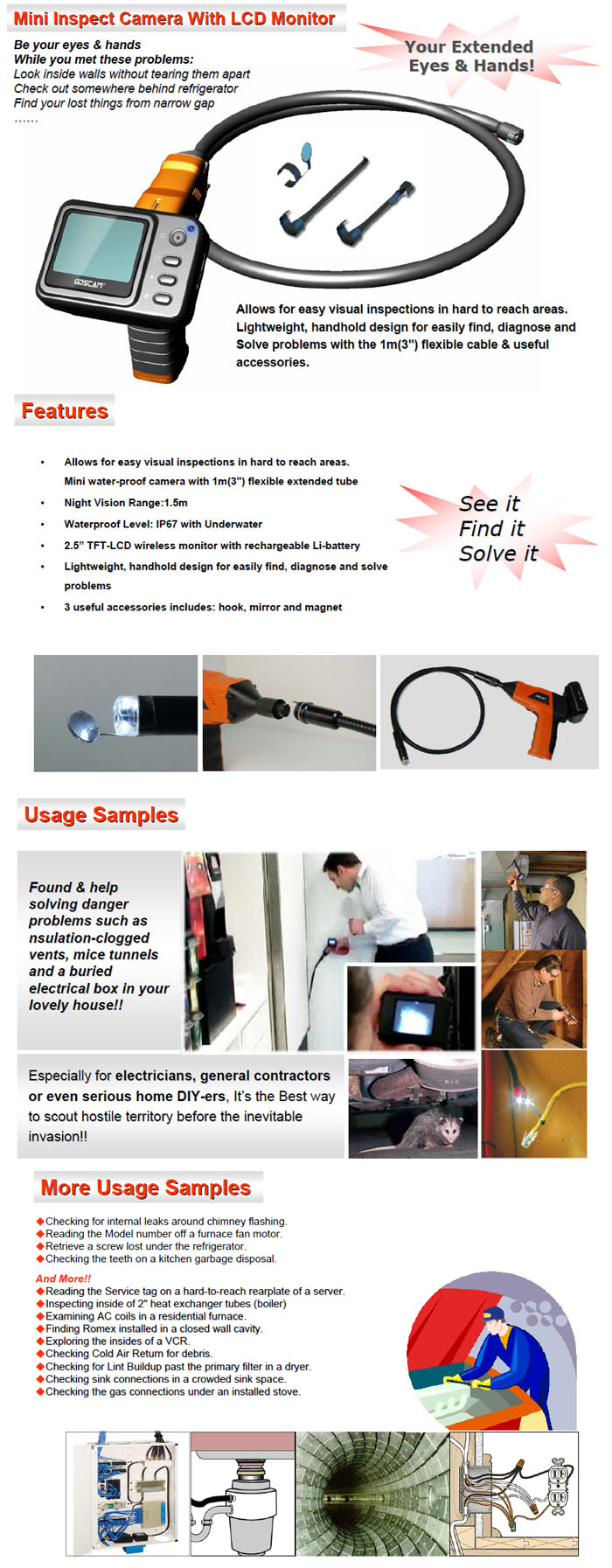Inspection Snake Camera w/ Wireless Monitor